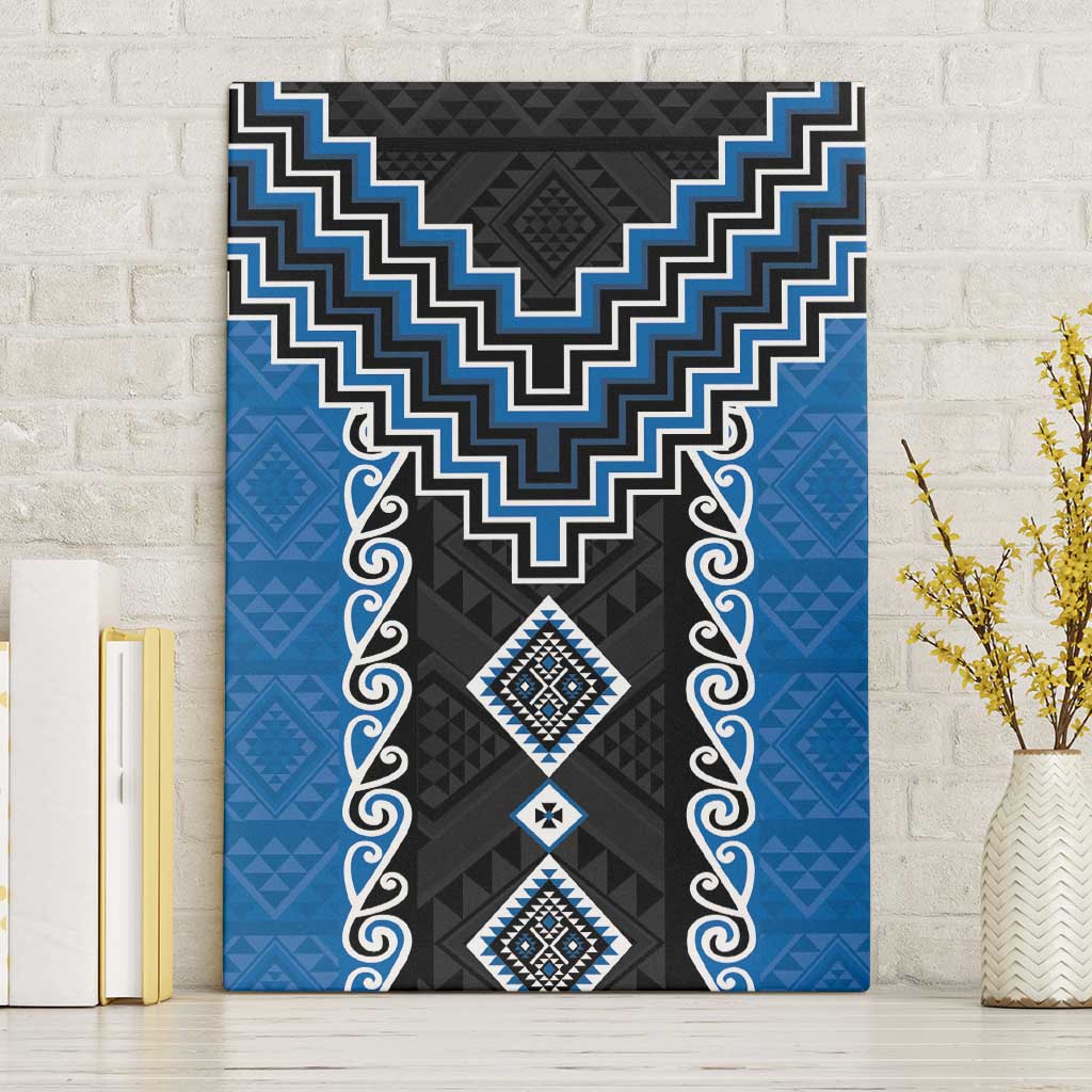 Blue Niho Taniwha Mix Poutama Canvas Wall Art Unique Taniko Aotearoa