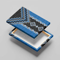 Blue Niho Taniwha Mix Poutama Canvas Wall Art Unique Taniko Aotearoa
