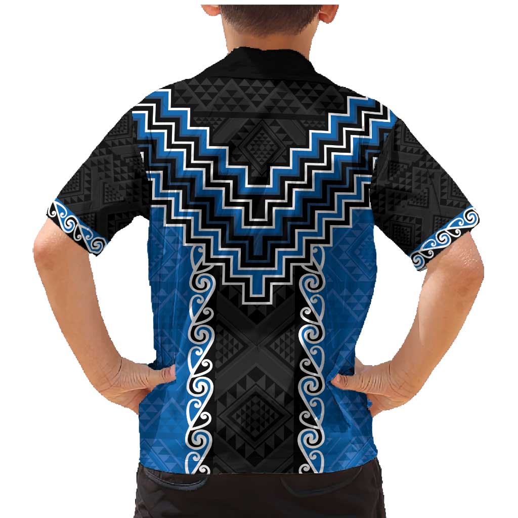 Blue Niho Taniwha Mix Poutama Family Matching Mermaid Dress and Hawaiian Shirt Unique Taniko Aotearoa