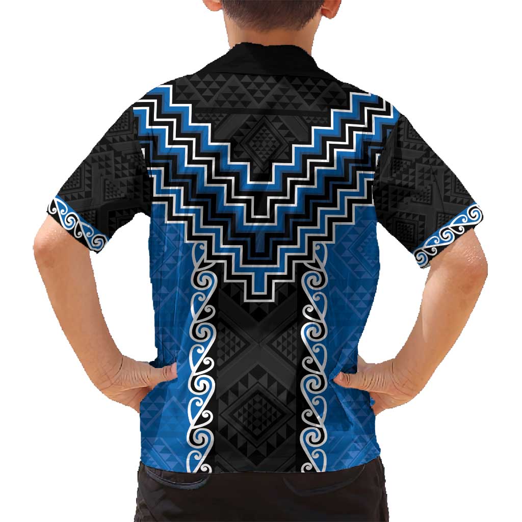 Blue Niho Taniwha Mix Poutama Family Matching Puletasi and Hawaiian Shirt Unique Taniko Aotearoa LT01 - Polynesian Pride