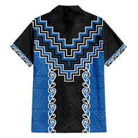 Blue Niho Taniwha Mix Poutama Family Matching Short Sleeve Bodycon Dress and Hawaiian Shirt Unique Taniko Aotearoa