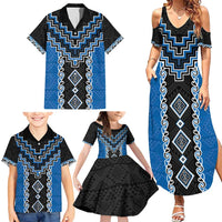 Blue Niho Taniwha Mix Poutama Family Matching Summer Maxi Dress and Hawaiian Shirt Unique Taniko Aotearoa LT01 - Polynesian Pride