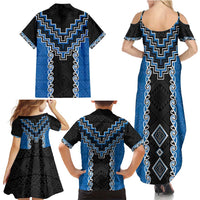Blue Niho Taniwha Mix Poutama Family Matching Summer Maxi Dress and Hawaiian Shirt Unique Taniko Aotearoa LT01 - Polynesian Pride