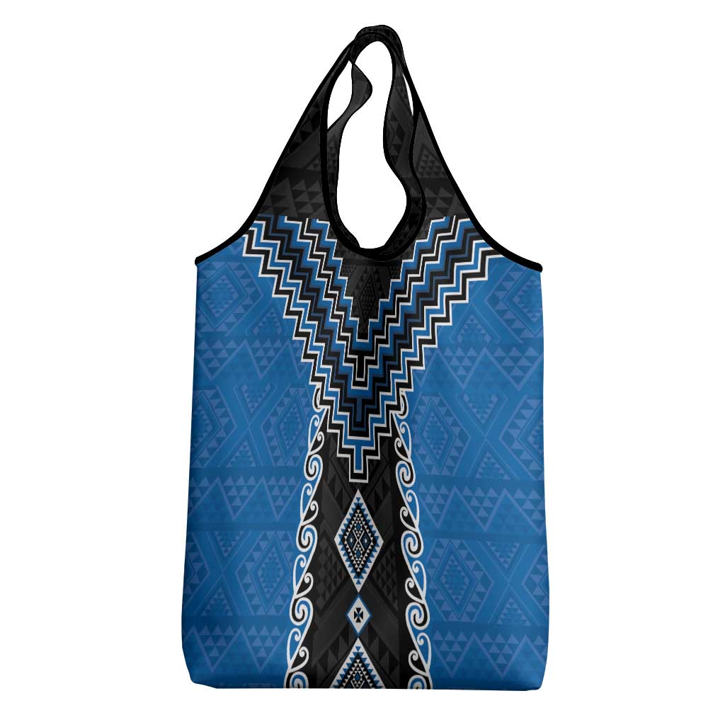 Blue Niho Taniwha Mix Poutama Grocery Bag Unique Taniko Aotearoa