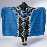 Blue Niho Taniwha Mix Poutama Hooded Blanket Unique Taniko Aotearoa