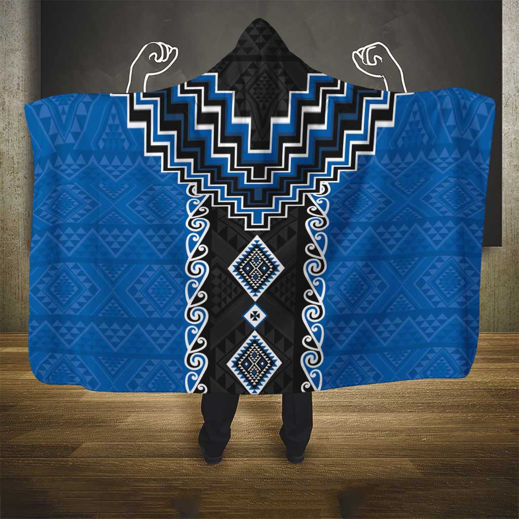 Blue Niho Taniwha Mix Poutama Hooded Blanket Unique Taniko Aotearoa