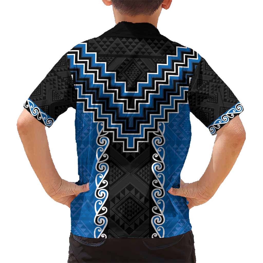 Blue Niho Taniwha Mix Poutama Kid Hawaiian Shirt Unique Taniko Aotearoa