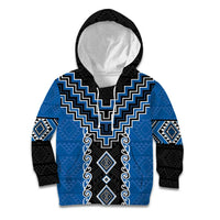 Blue Niho Taniwha Mix Poutama Kid Hoodie Unique Taniko Aotearoa