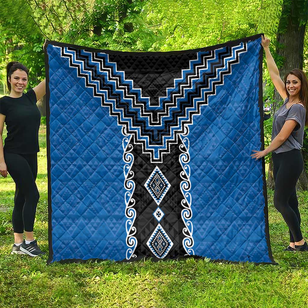 Blue Niho Taniwha Mix Poutama Quilt Unique Taniko Aotearoa LT01 - Polynesian Pride