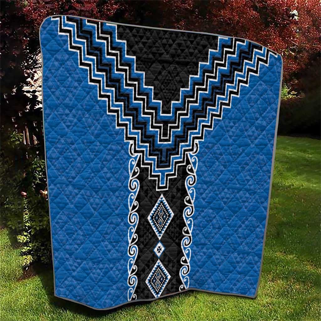 Blue Niho Taniwha Mix Poutama Quilt Unique Taniko Aotearoa LT01 - Polynesian Pride