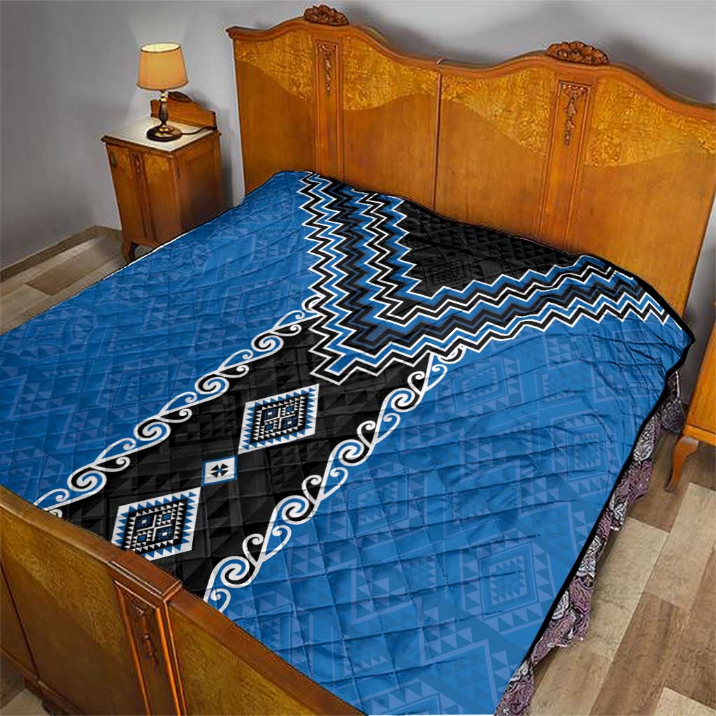 Blue Niho Taniwha Mix Poutama Quilt Unique Taniko Aotearoa LT01 - Polynesian Pride