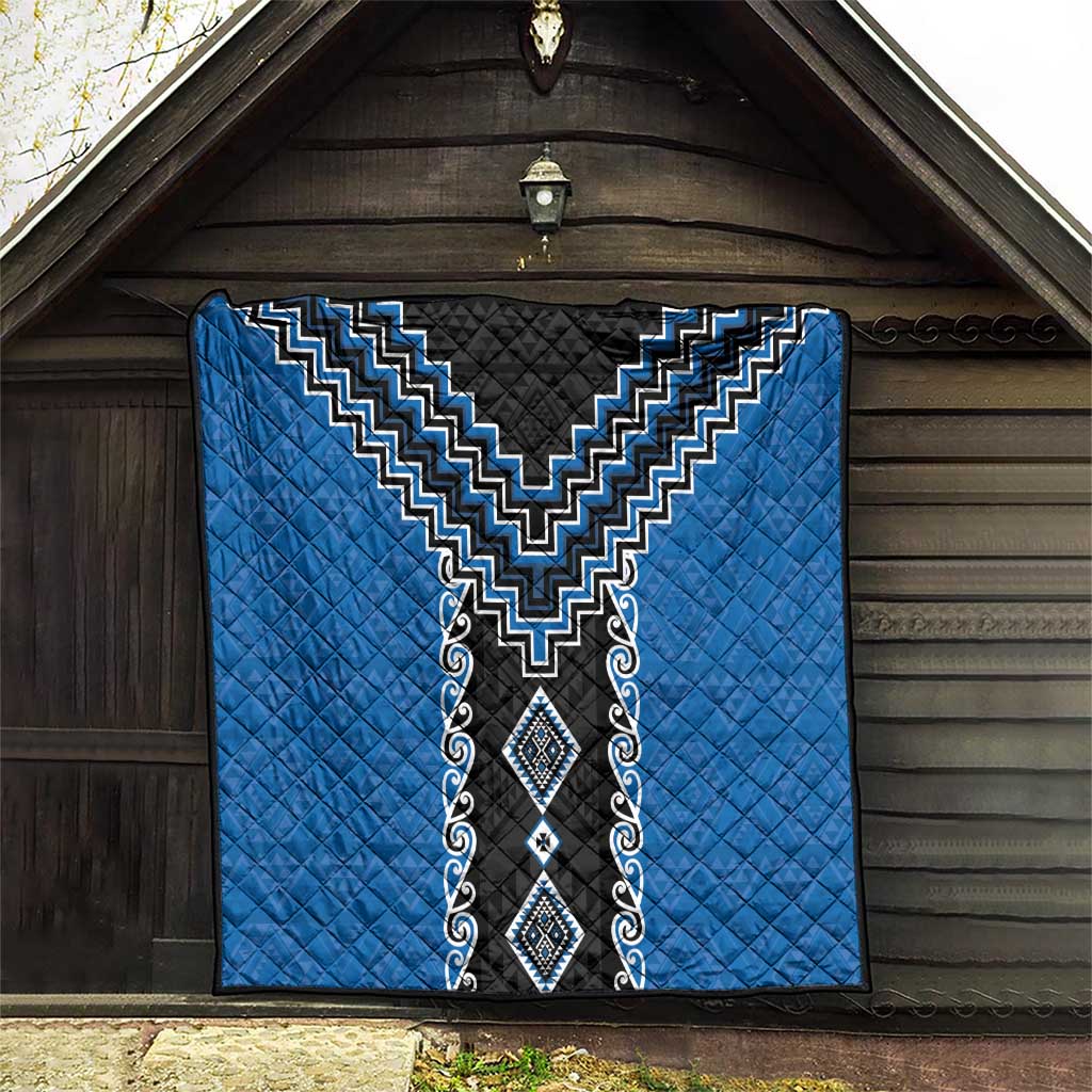 Blue Niho Taniwha Mix Poutama Quilt Unique Taniko Aotearoa LT01 - Polynesian Pride