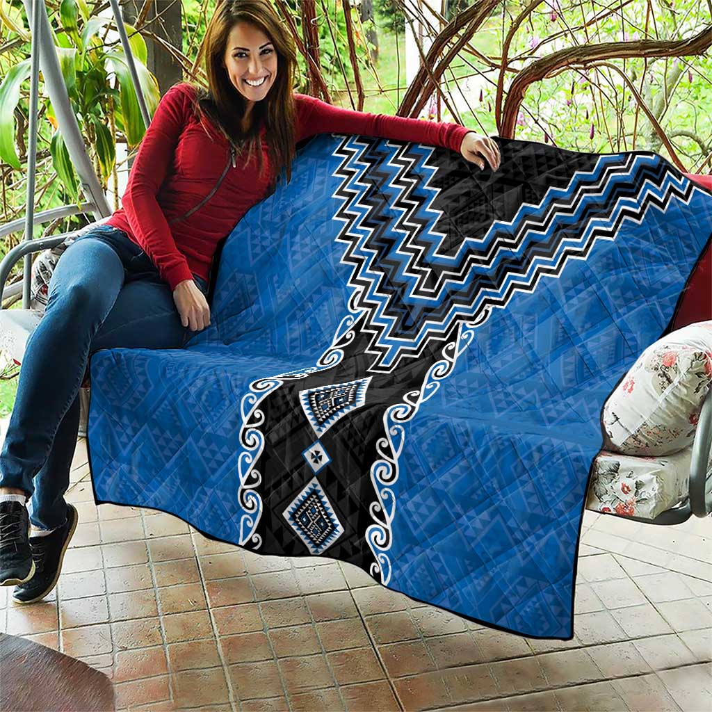 Blue Niho Taniwha Mix Poutama Quilt Unique Taniko Aotearoa LT01 - Polynesian Pride