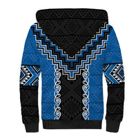 Blue Niho Taniwha Mix Poutama Sherpa Hoodie Unique Taniko Aotearoa
