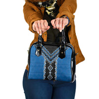 Blue Niho Taniwha Mix Poutama Shoulder Handbag Unique Taniko Aotearoa