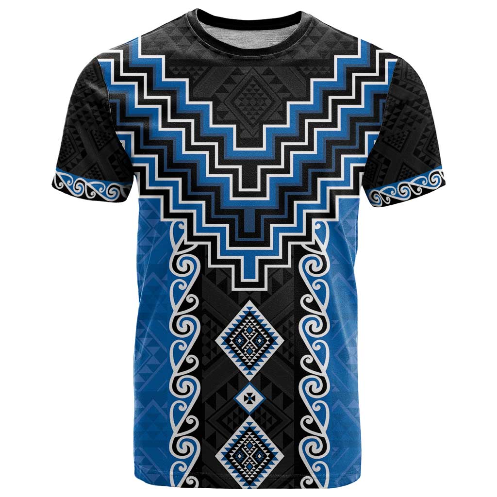 Blue Niho Taniwha Mix Poutama T Shirt Unique Taniko Aotearoa LT01 Blue - Polynesian Pride
