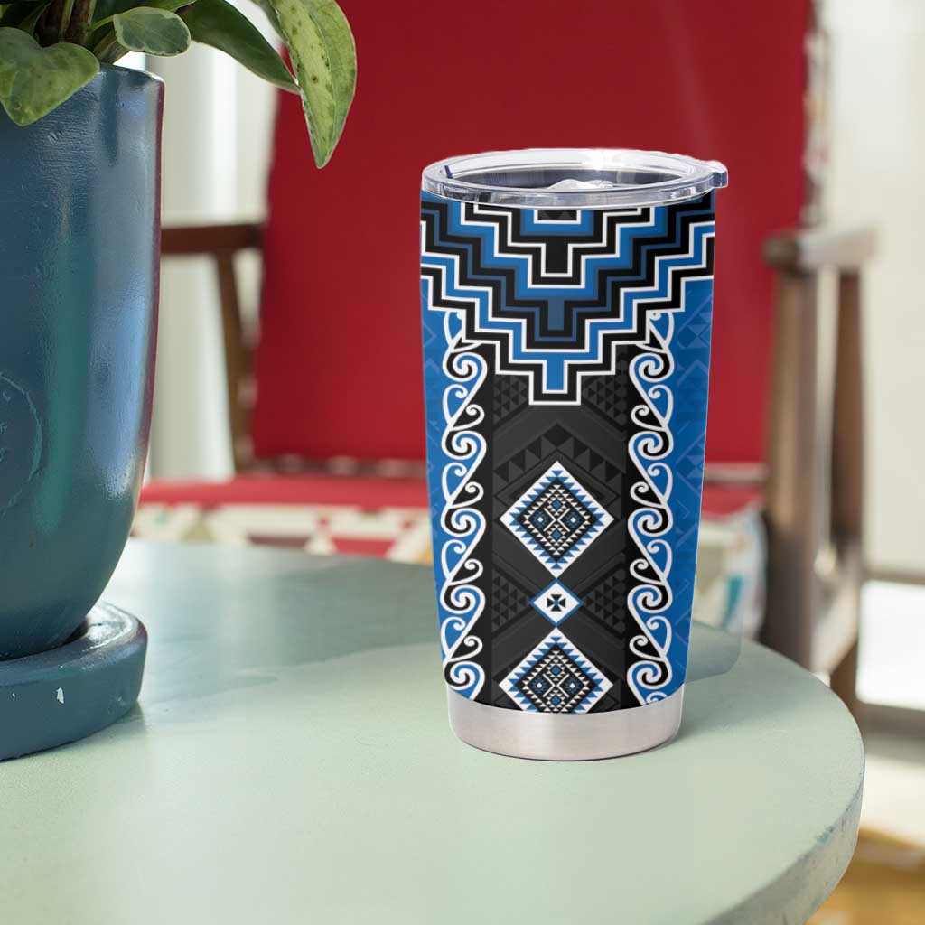 Blue Niho Taniwha Mix Poutama Tumbler Cup Unique Taniko Aotearoa LT01 - Polynesian Pride
