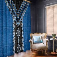 Blue Niho Taniwha Mix Poutama Window Curtain Unique Taniko Aotearoa