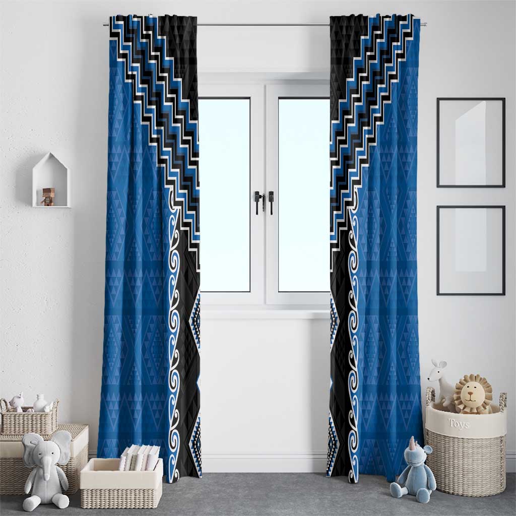 Blue Niho Taniwha Mix Poutama Window Curtain Unique Taniko Aotearoa