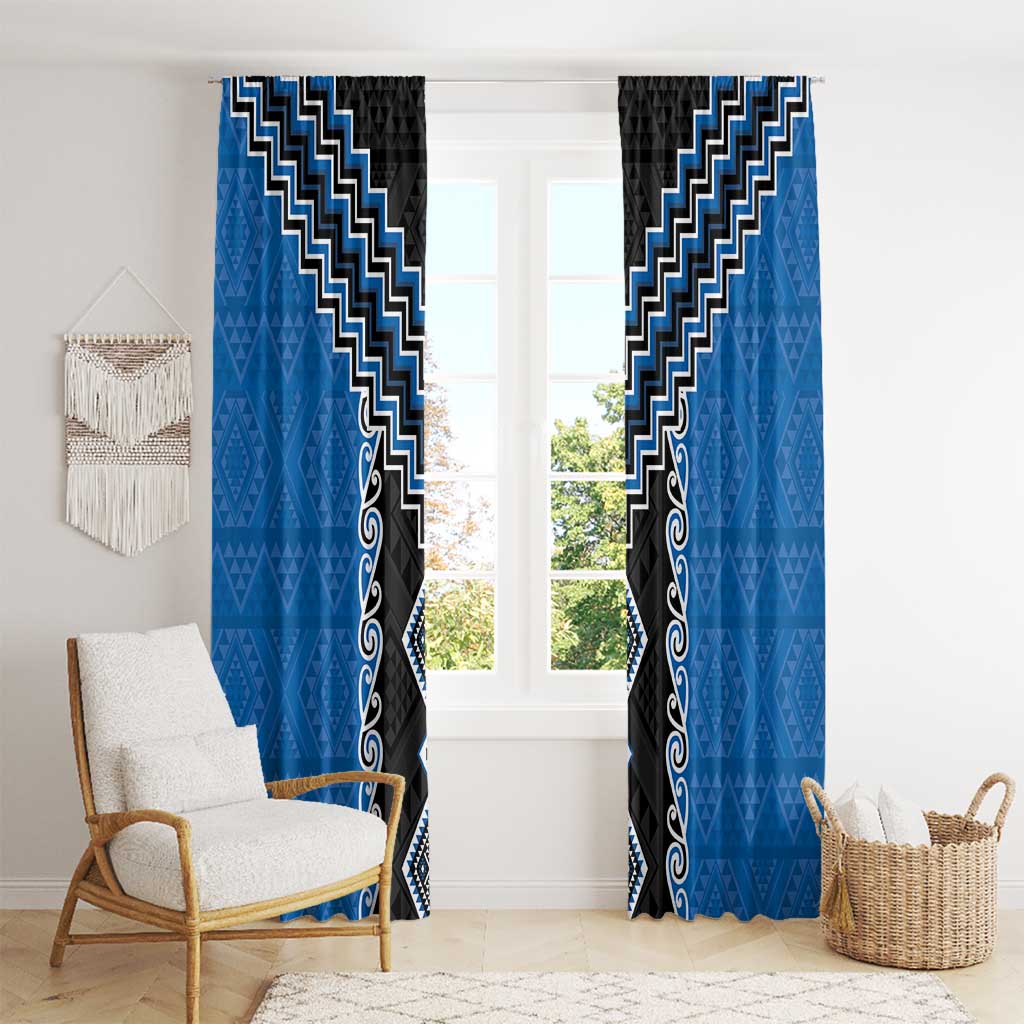 Blue Niho Taniwha Mix Poutama Window Curtain Unique Taniko Aotearoa