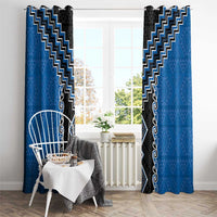 Blue Niho Taniwha Mix Poutama Window Curtain Unique Taniko Aotearoa