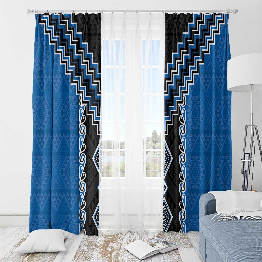 Blue Niho Taniwha Mix Poutama Window Curtain Unique Taniko Aotearoa