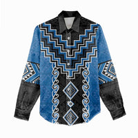 Blue Niho Taniwha Mix Poutama Women Casual Shirt Unique Taniko Aotearoa LT01 - Polynesian Pride
