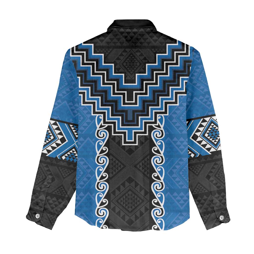 Blue Niho Taniwha Mix Poutama Women Casual Shirt Unique Taniko Aotearoa LT01 - Polynesian Pride