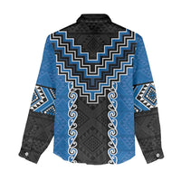 Blue Niho Taniwha Mix Poutama Women Casual Shirt Unique Taniko Aotearoa LT01 - Polynesian Pride