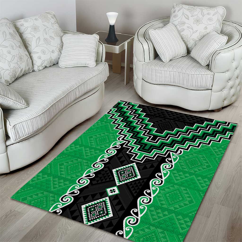 Green Niho Taniwha Mix Poutama Area Rug Unique Taniko Aotearoa