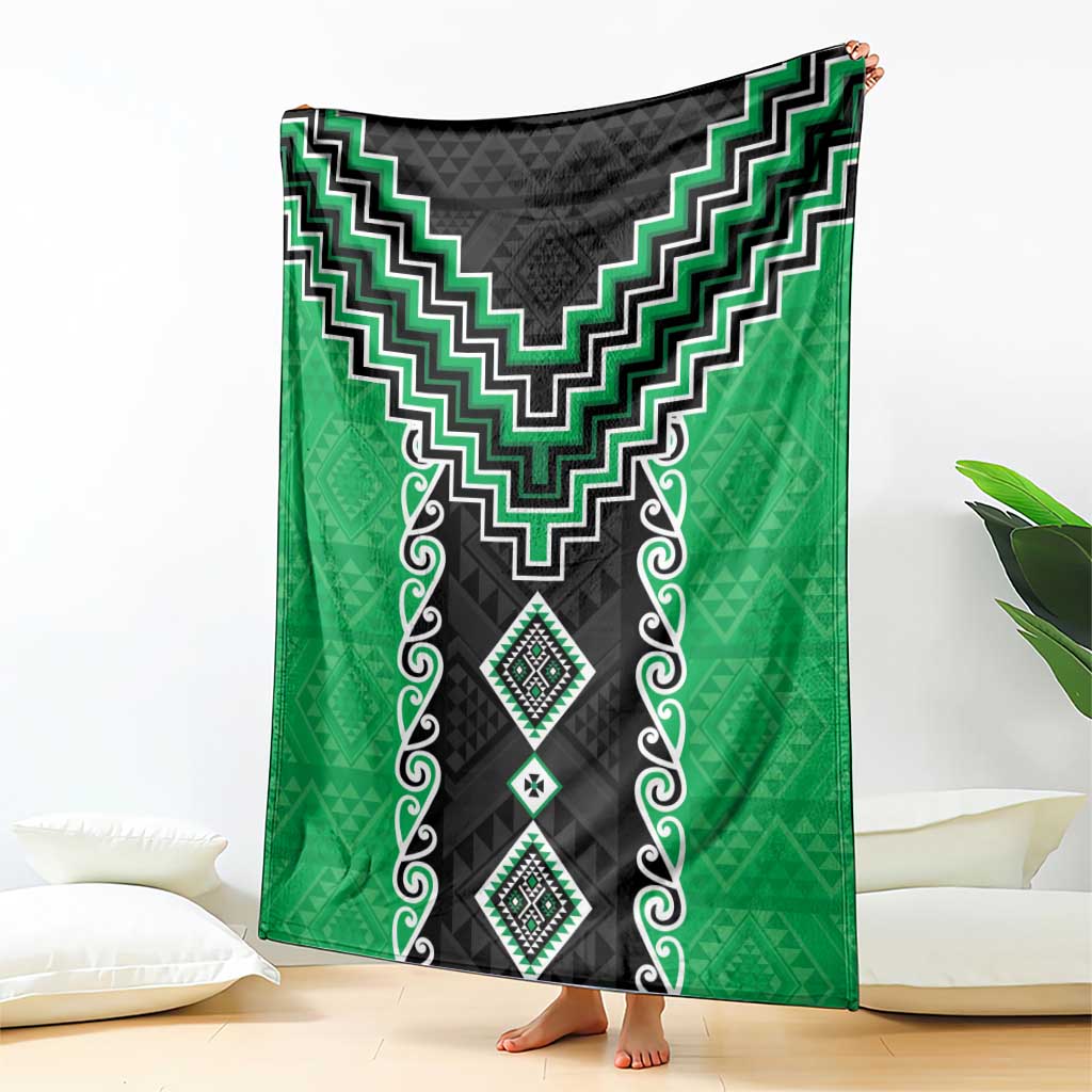 Green Niho Taniwha Mix Poutama Blanket Unique Taniko Aotearoa
