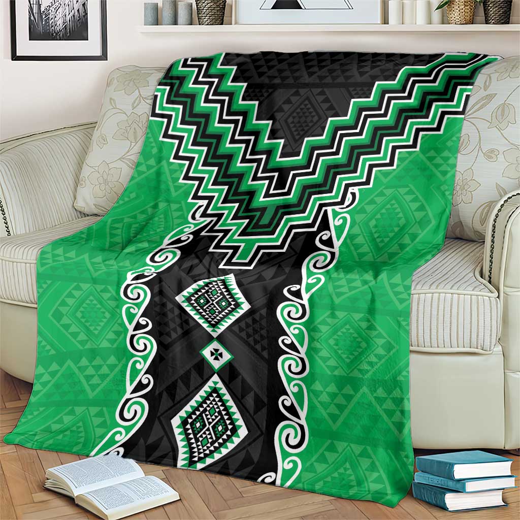 Green Niho Taniwha Mix Poutama Blanket Unique Taniko Aotearoa