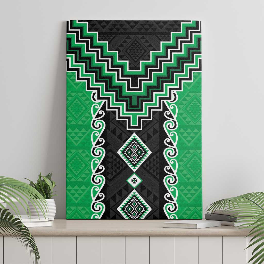 Green Niho Taniwha Mix Poutama Canvas Wall Art Unique Taniko Aotearoa