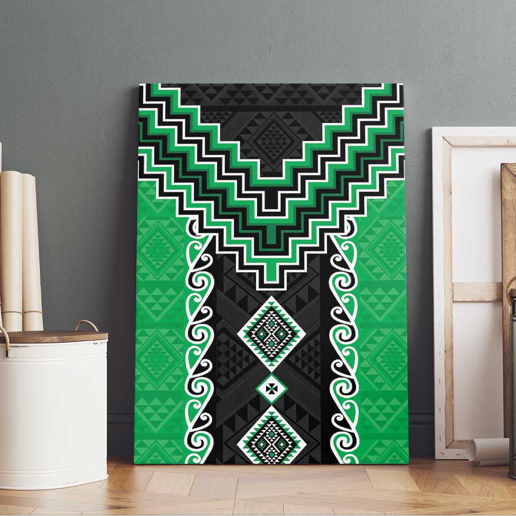 Green Niho Taniwha Mix Poutama Canvas Wall Art Unique Taniko Aotearoa