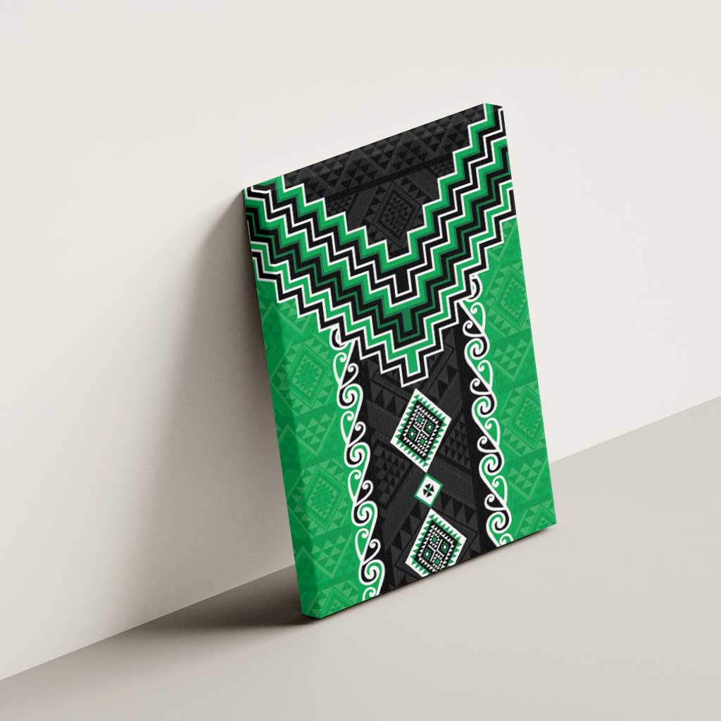 Green Niho Taniwha Mix Poutama Canvas Wall Art Unique Taniko Aotearoa