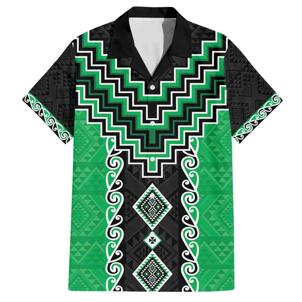 Green Niho Taniwha Mix Poutama Family Matching Long Sleeve Bodycon Dress and Hawaiian Shirt Unique Taniko Aotearoa LT01 Dad's Shirt - Short Sleeve Green - Polynesian Pride