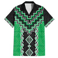 Green Niho Taniwha Mix Poutama Family Matching Off Shoulder Short Dress and Hawaiian Shirt Unique Taniko Aotearoa