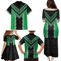 Green Niho Taniwha Mix Poutama Family Matching Puletasi and Hawaiian Shirt Unique Taniko Aotearoa LT01 - Polynesian Pride