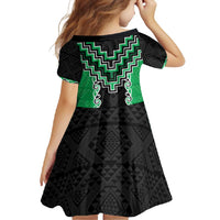 Green Niho Taniwha Mix Poutama Family Matching Short Sleeve Bodycon Dress and Hawaiian Shirt Unique Taniko Aotearoa LT01 - Polynesian Pride