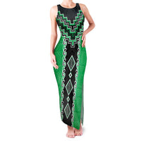 Green Niho Taniwha Mix Poutama Family Matching Tank Maxi Dress and Hawaiian Shirt Unique Taniko Aotearoa