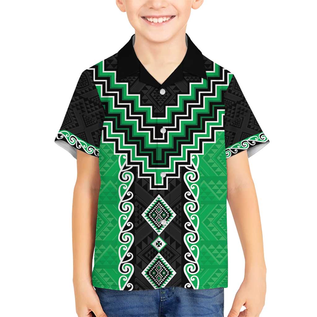 Green Niho Taniwha Mix Poutama Family Matching Tank Maxi Dress and Hawaiian Shirt Unique Taniko Aotearoa