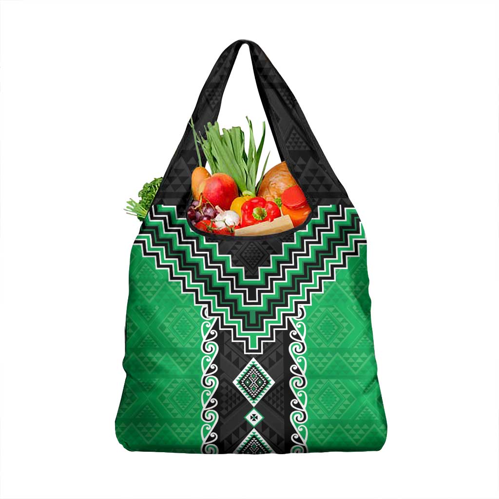 Green Niho Taniwha Mix Poutama Grocery Bag Unique Taniko Aotearoa