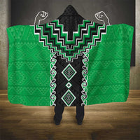 Green Niho Taniwha Mix Poutama Hooded Blanket Unique Taniko Aotearoa