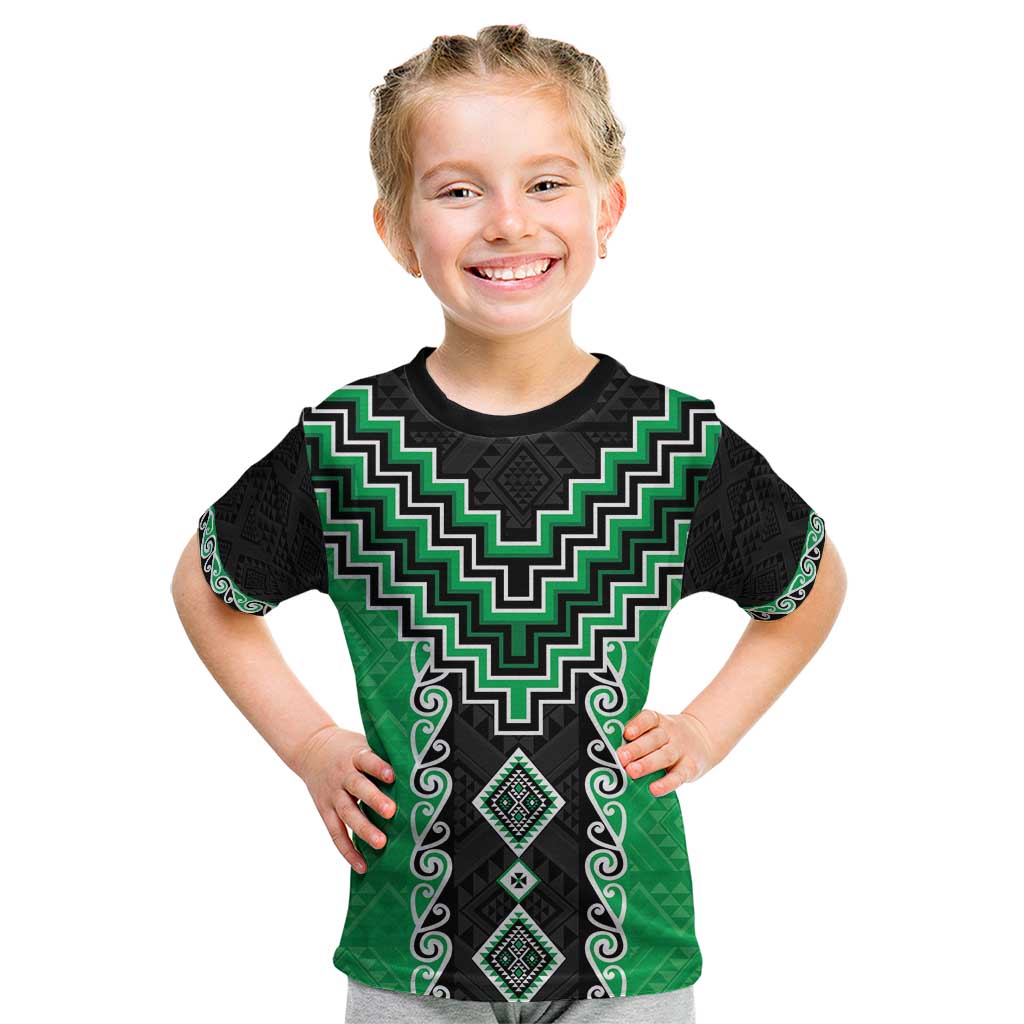 Green Niho Taniwha Mix Poutama Kid T Shirt Unique Taniko Aotearoa LT01 Green - Polynesian Pride