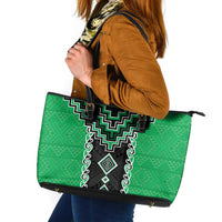 Green Niho Taniwha Mix Poutama Leather Tote Bag Unique Taniko Aotearoa LT01 Green - Polynesian Pride