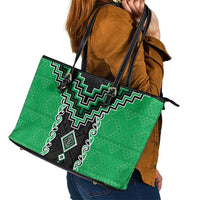 Green Niho Taniwha Mix Poutama Leather Tote Bag Unique Taniko Aotearoa LT01 - Polynesian Pride