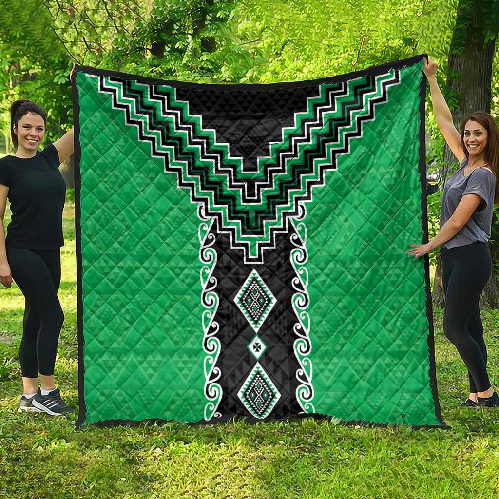 Green Niho Taniwha Mix Poutama Quilt Unique Taniko Aotearoa LT01 - Polynesian Pride