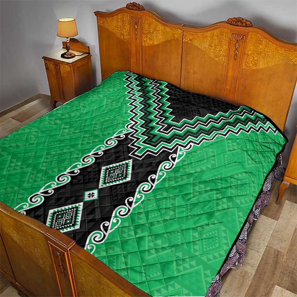 Green Niho Taniwha Mix Poutama Quilt Unique Taniko Aotearoa LT01 - Polynesian Pride