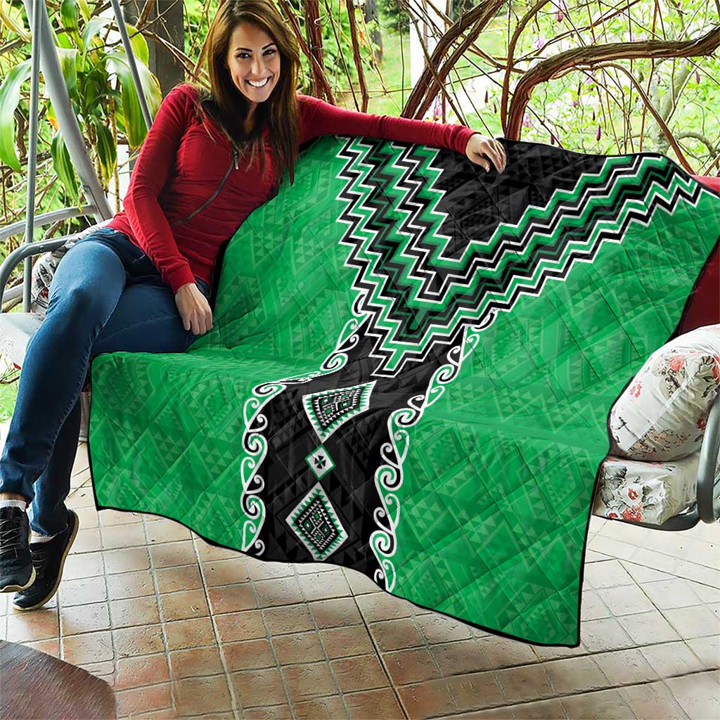 Green Niho Taniwha Mix Poutama Quilt Unique Taniko Aotearoa LT01 - Polynesian Pride