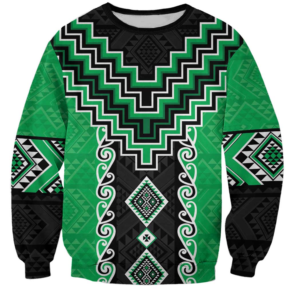 Green Niho Taniwha Mix Poutama Sweatshirt Unique Taniko Aotearoa LT01 Unisex Green - Polynesian Pride
